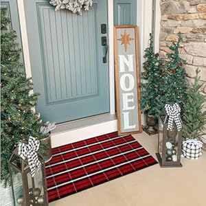 Christmas Door Mat Outdoor 2'x3', Black and Red Christmas Rug Machine Washable Area Rugs, Cotton Woven Checkered Front Door Mat Outside Entrance Layered Doormat for Porch/Entryway/Kitchen Christmas Door Mat Outdoor 2×3 Black and Red Christmas Rug Machine Washable Area Rugs Cotton Woven Checkered Front Door Mat Outside Entrance Layered Doormat for PorchEntrywayKitchen