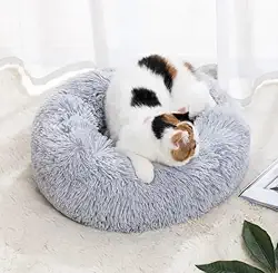 CAMINHA DONUT NUVEM PET PELUCIA G REDONDA CAMA PELUCIADA NINHO CASINHA CASA COLCHONETE Cachorros E Gatos PELUCIADO FUNDO ANTIDERRAPANTE QUALIDADE PREMIUM G 60CM (CINZA)