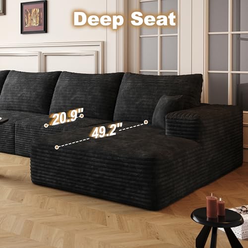 Image of 96 inch Sectional Couches for Living Room Cloud Couch Sofa with L-Shape Upholstered Boneless Couchs Modern Modular Sectional Couch with Chaise