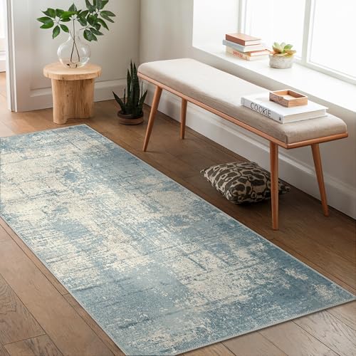 GENIMO Washable Runner Rug 80x150cm - Short Pile Non-Slip Carpet Runners, Mist Blue Machine Washable Rug for Bedroom, Hallway - Soft & Durable