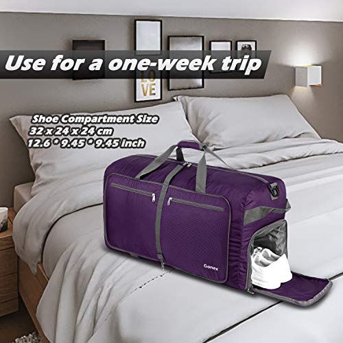 Gonex 100L Foldable Travel Duffel Bag for Luggage Gym Sports, Lightweight Travel Bag with Big Capacity, Water Repellent (Purple)