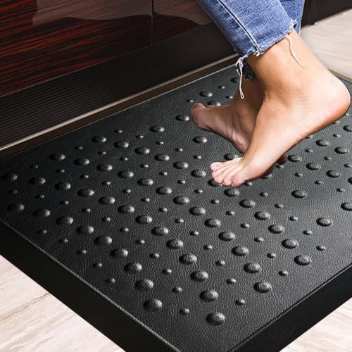 1' Extra Thick Anti Fatigue Kitchen Floor Mat Comfort Standing Mat 17'' x 30'', Office Standing Desk Mat, Kitchen Rug, Massage Points Comfort Mat, 140D high Density PU Foam (Black)