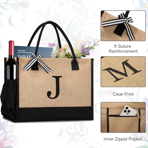 Image of GASSDA Initial Canvas Tote Bag Birthdays Gift for Women Mom Teacher Friend Bridesmaid,Custom for Wedding Beach Holidays