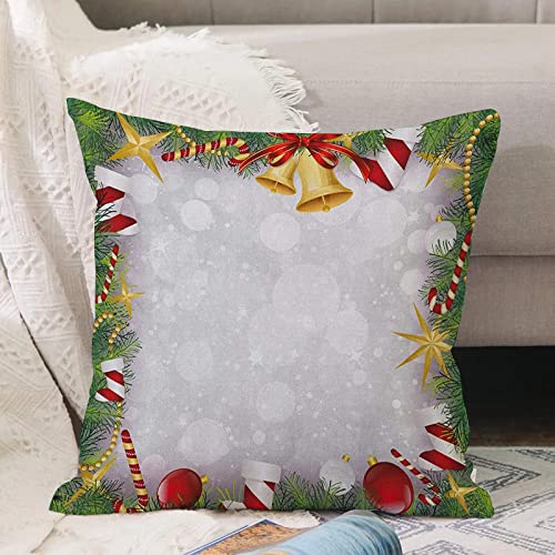 Housses de Coussin, Taie d'oreiller Décoratif en Polyester,Christmas Xmas Eve Carol Theme Frame Pine Spikes C,Vec Fermeture Glissière Invisible, Housses de Coussin pour Canapé Chaise de Salon 45x45 cm