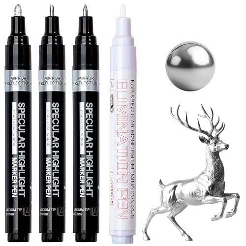 Image of Resiners 3 PCS Silver Chrome Paint Markers, Oil-based Permanent Mirror Pen, Reflective Art Markers for Plastic Metal Glass Resins, Ideal for Wheel Model Painting