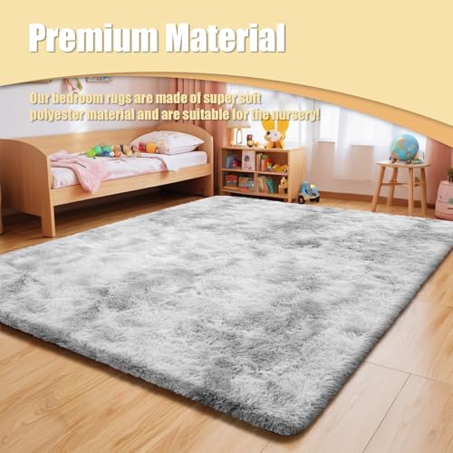 6x9 Fluffy Area Rug for Living Room,Shag Area Rugs for Bedroom,Soft Fuzzy Rug Non-Shedding Indoor Plush Carpet for Kids Bedroom Nursery Dorm Home Decor,Tie-Dyed Grey