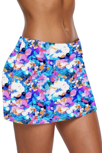 Image of REKITA Women Swim Skirt Solid Color Waistband Skort Bikini Bottom