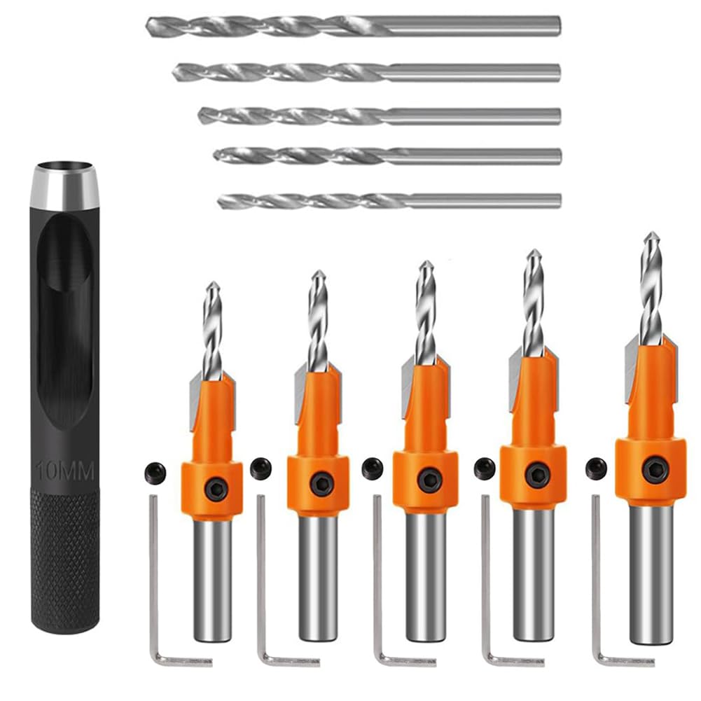 Serplex® 10Pcs Wood Countersink Drill Bit Set, 5Pcs Countersink Drill Bit with 5Pcs Extra Pilot Drill Bit, Tapered Drill Bits with 5/16" Round Shank, Counter Sinker Drill Bit Set for Woodworking (B0CZKVVZJC) Amazon Price History, Amazon Price Tracker