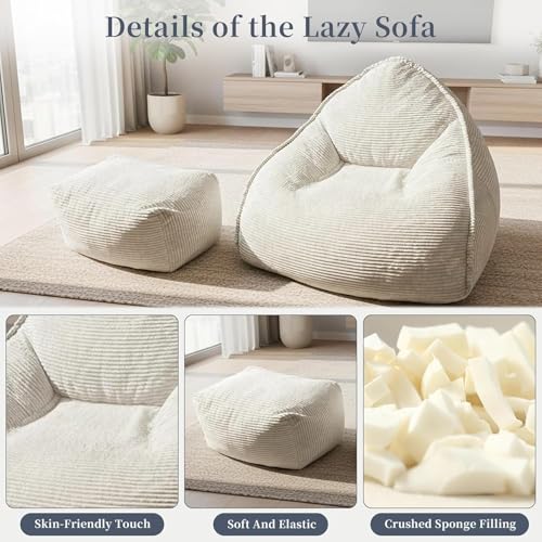 WHGBJA 4FT Bean Bag Chair for Adults/Teens/Kids with Ottoman (Beige) - image 3