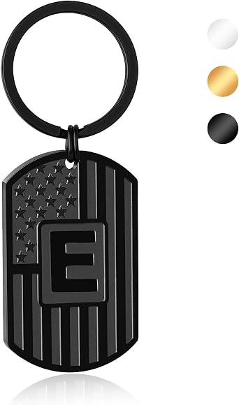Fathers Day Gift - Initial Keychain Gifts for Men, A-Z Letter American Flag KeyChain Gifts for Men Dad