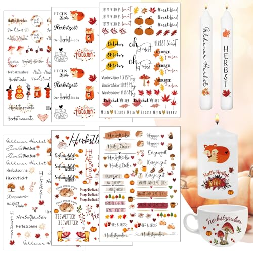6 Stück Kerzentattoo Wassertransferdruck, Herbst...