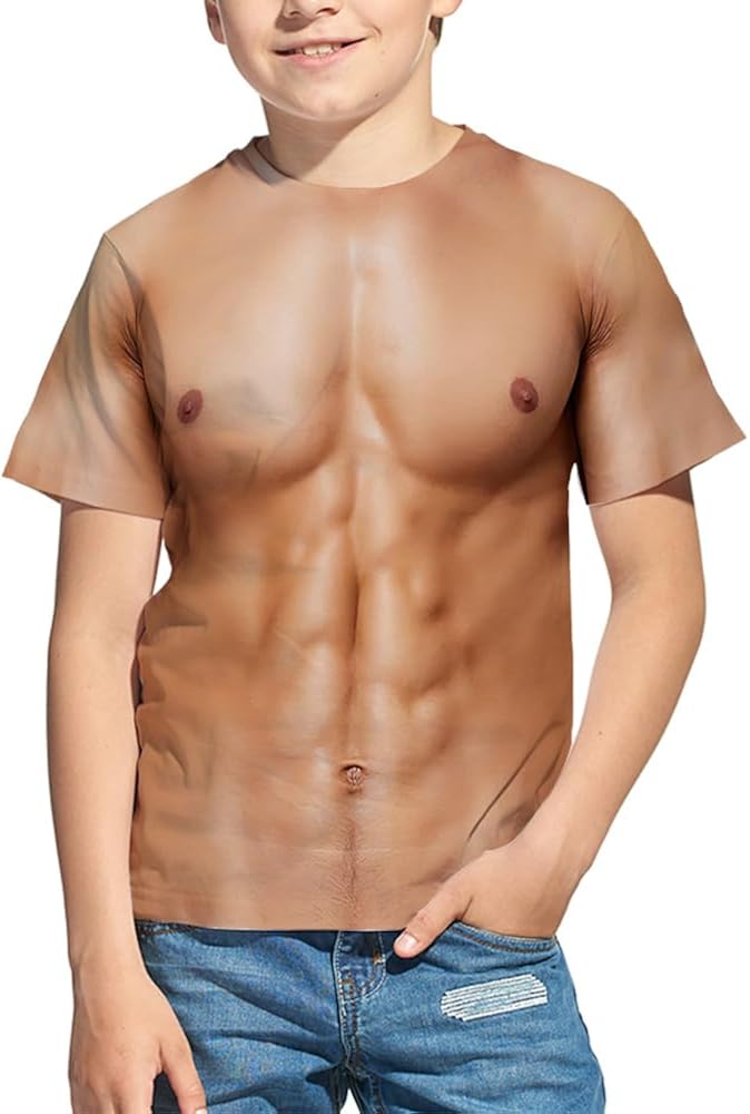Kinder Druck 3D Neuheit Muskeln Rundhalsausschnitt Cool Kurzarm Lustig Grafik T-Shirts - Bild 1 von 2