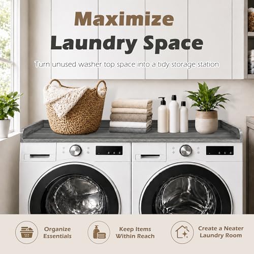 Royxen Washer Dryer Countertop with Solid Wood Core, 54“W x 28" D Laundry Countertop with Edge Rails, Washer and Dryer Topper for Laundry Room Organization (Eucalyptus) by Royxen - Used condition - Image 2