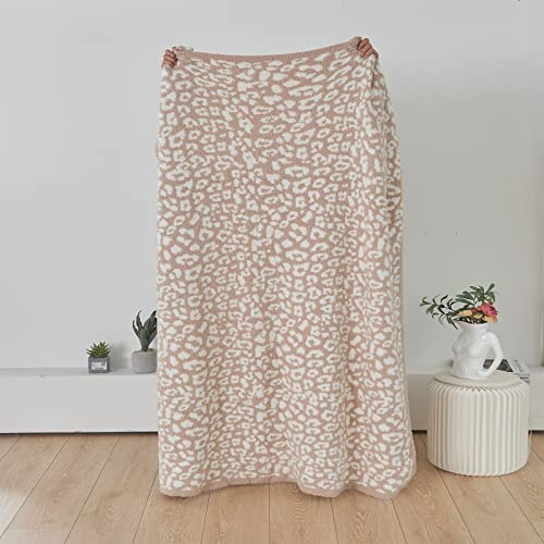 Leopard/Cheetah Print Throw Blanket, Fuzzy Soft Plush Stretchy Knitted Throw Blanket, For Bed And Couch, Khaki & Cream, 60" L X 50" W, Mid-Weight (3 Pounds) #TOP2