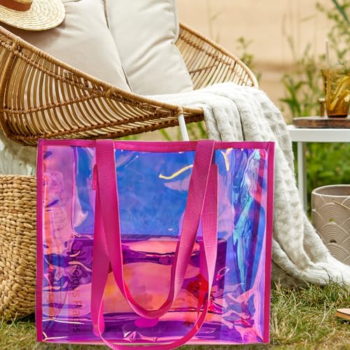 Clear Tote Bag Holographic Tote Bag Iridescent Beach Handbag Waterproof Sandproof for Work Stadium Travel4