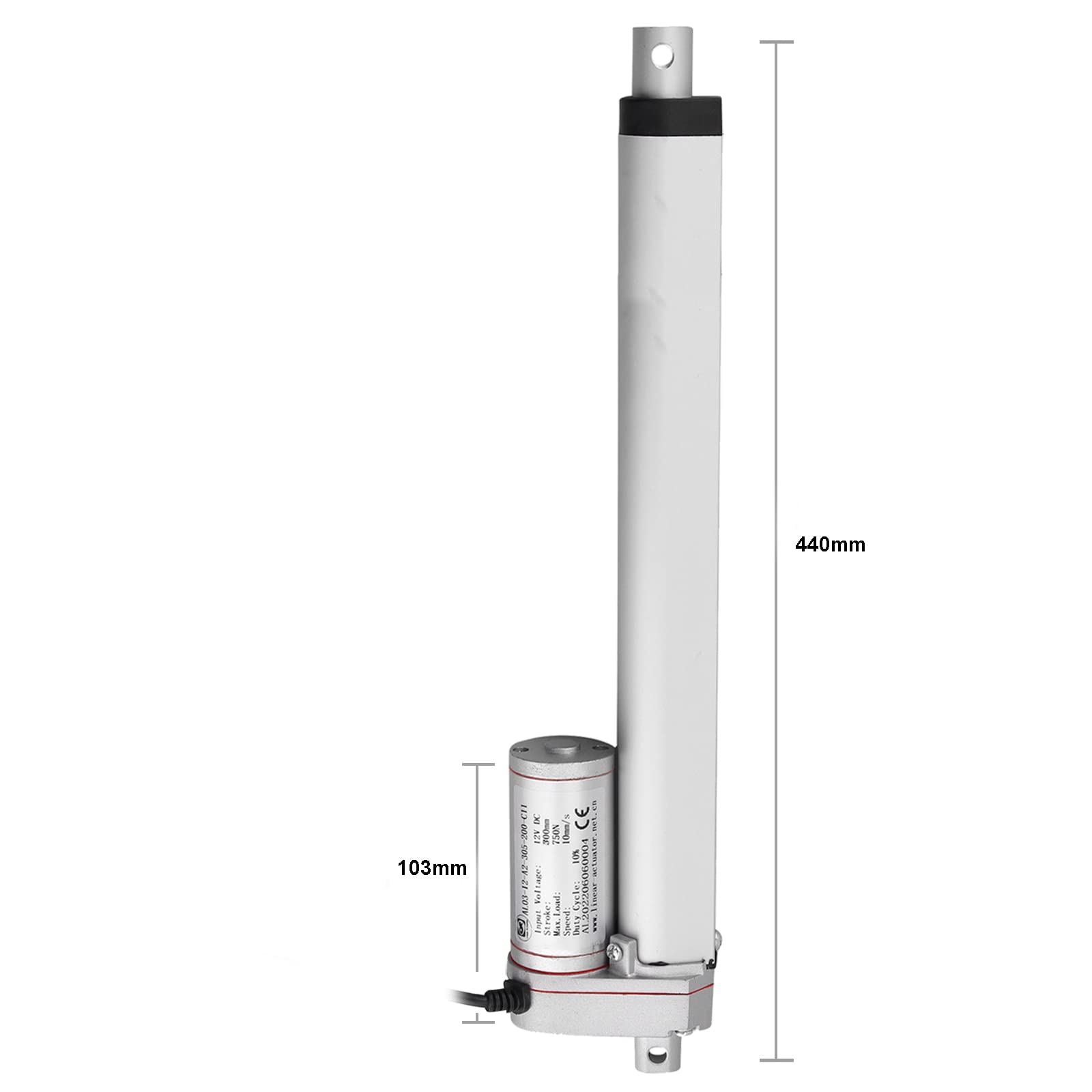 Moteur d'actionneur linéaire, 750 N 30.5 cm, 30.5 cm maximum, 79.4 kg CC 12 V Moteur robuste pour ouvre-porte électrique de voiture, nettoyage des véhicules, navires et fenêtres