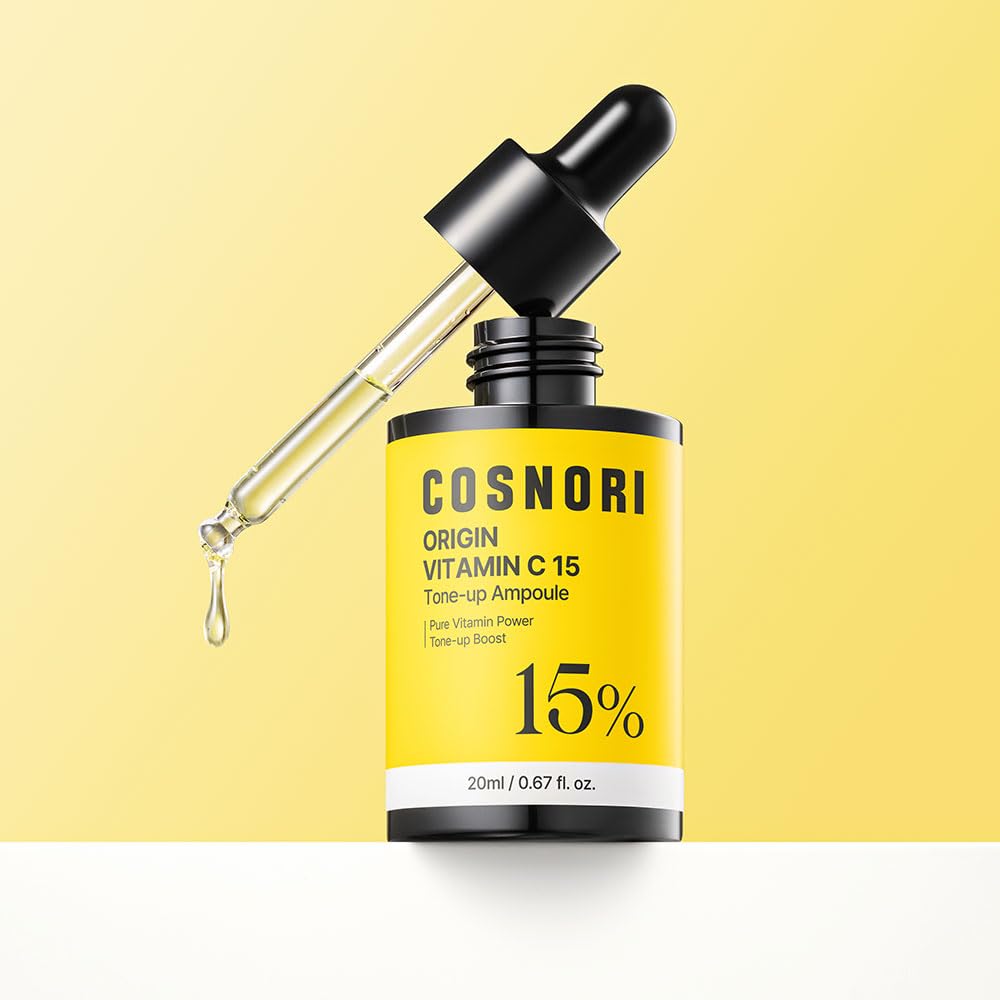 COSNORI Origin Vitamin C 15% Tone-Up Ampoule | Beginner-Friendly Daily Serum with 15% Premium Pure Vitamin C, Dark Spot Care, Lightweight, Low-Irritation Formula for Sensitive Skin, Korean Skin care