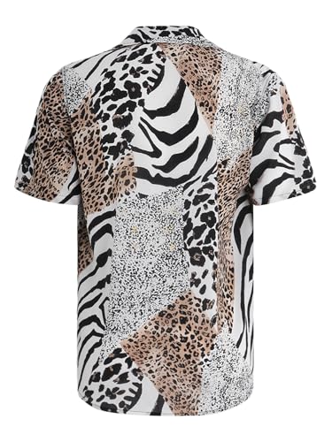 Verdusa Men's Leopard Zebra Print Short Sleeve Button Down Shirt Top2