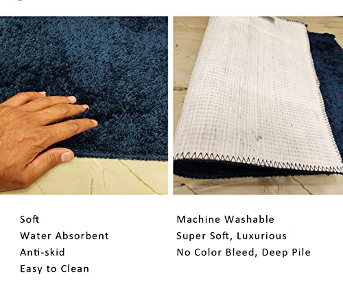Image of Purav Light 2200 GSM Soft Fluffy Runner Mats (1.33 x 2 ft, Navy Blue)| Durable & Washable Bedside Runner for Bedroom, Mat for Bathroom, Living Room Floor Home Decoration with Anti Skid Backing