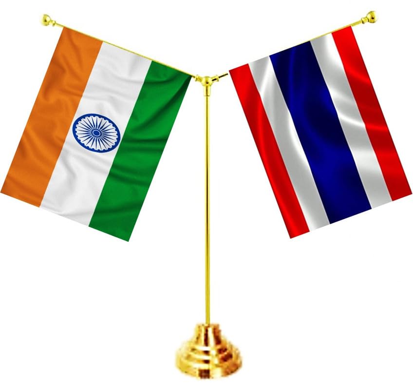 THAILAND & INDIA Miniature Flags - Shining & Bright Cotton Cloth with Y-Shape Classy Brass Base Table Stand-image-38