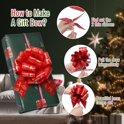 Starside 12 Pcs Large Christmas Bows For Gift Wrapping,5 Inch Wide Xmas Pull Bows For Presents,Christmas Gift Bows For Gift Baskets,Christmas Tree,Wine Bottles,Christmas Decorations thumb #6