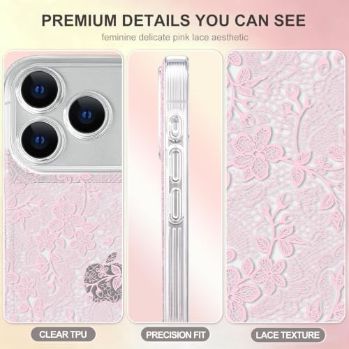 NITITOP for iPhone 17 Pro Case Clear Lace Flower - Pink Petal by NITITOP - Used condition - Image 4