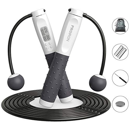 PROIRON Cordless Skipping Rope, Digital Wireless Jump Rope Adjustable Weights/Length Jumping Rope with Calorie Counter, Weighted Jump Rope for Fitness, Crossfit, Exercise, Boxing, MMA, Gym