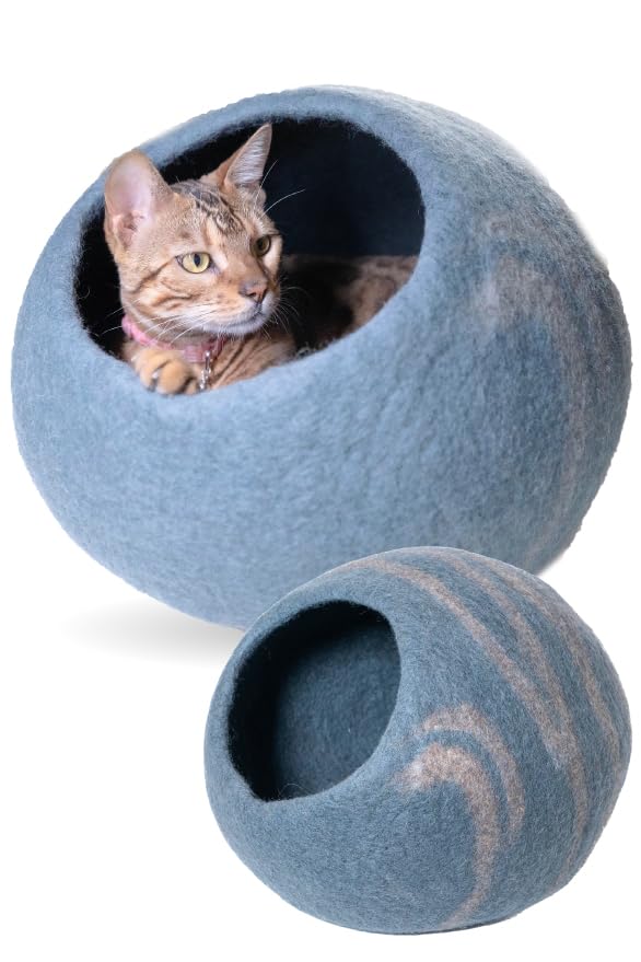 北欧 ウールフェルト キャットドーム 猫用ベッド Amazon | キャットハウス 猫 ベッド ドーム型 マーブル ウール 100