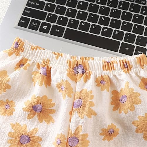 BILIKEYU Girls Summer Outfit Prints Sleeveless Tie Spaghetti Straps Tank Tops and Elastic Waist Casual Beach2