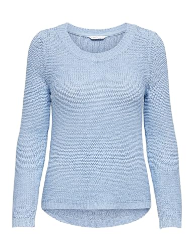 Suéter de Punto básico para Mujer: Jersey de Punto elástico de Manga Larga Cuello Redondo, ONLGEENA., Color:Azul Claro, Talla:M