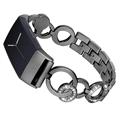 Kompatibel mit Charge 3, Miya Bling Strass Uhrenarmband Einstellbar Schmuck Armband Armband Edelstahl Ersatz für Charge 3/Charge 4 (Schwarz)