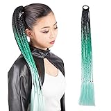 クラッセ ウィッグ専門店制作 ゴム付き 簡単 ブレイズエクステ キッズ 子どもから大人まで 動画あり グラデ 三つ編み カットで長さ調整可能 ダンス お祭り イベント ●● 黒×緑×薄緑●●