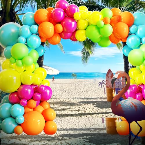 Image of Tropical Balloon Arch Kit,119 Pcs Different Size Hawaiian Balloons,Latex Summer Balloons for Party Decorations, Wedding Backdrop, Birthday, Baby Shower, Graduation