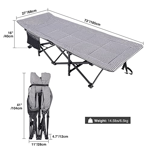 Redcamp Padded Folding Camping Cot For Adults, Heavy Duty Sleeping Cot Bed With Pad, Travel Camp Cots With Carry Bag Portable For Outdoor Home Office,Houndstooth #TOP1