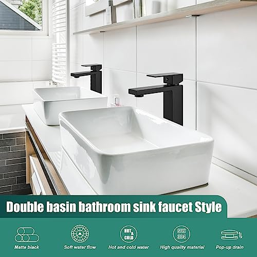 Heyalan Black Restroom Faucet,Bathroom Vessel Sink Faucet Single Handle Basin Bowl Tap Sus304 Stainless Steel Tall Body 1 Hole Lavatory Vanity Mixer Bar Tap With Pop Up Drain Tall Spout Deck Mount #TOP5