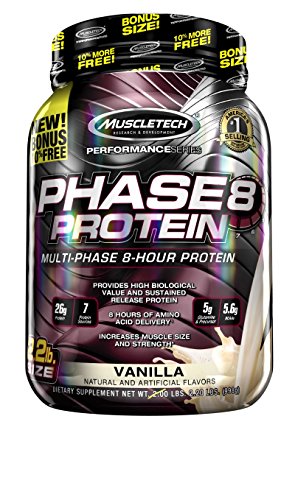 MuscleTech Phase8 Protein Powder, Sustained Release 8-Hour Protein Shake, Vanilla, 2.2 Pound