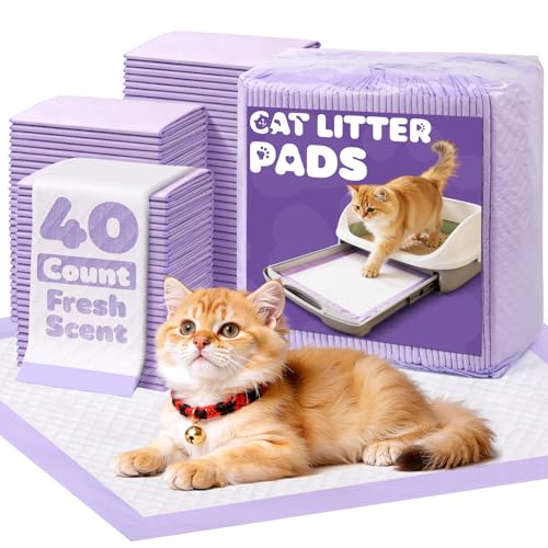 Powools Cat Pee Pads Fits Breeze Litter Box System Leak-Resistant Disposable Pee Pad for Cats 12 x 17.5 Cat Litter Pads 900g Absorbency for Litter Box Drawers 40 Count Fresh Scent