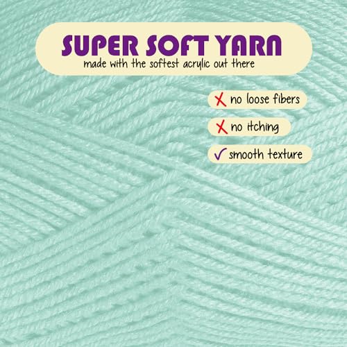 Image of Acrylic Yarn for Crocheting & Knitting - Soft Crochet Yarn for Crocheting, 370 Yards, Perfect for Crafts & Amigurumi, Medium Worsted Weight 4, Mint