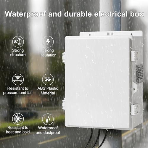 Image of Namunanee Outdoor Electrical Junction Box, ABS Water Resistant Enclosure with Internal Mounting Panel & Hinged Cover (13 inch H* 9.2 inch L* 4.6 inch W & Outlet)