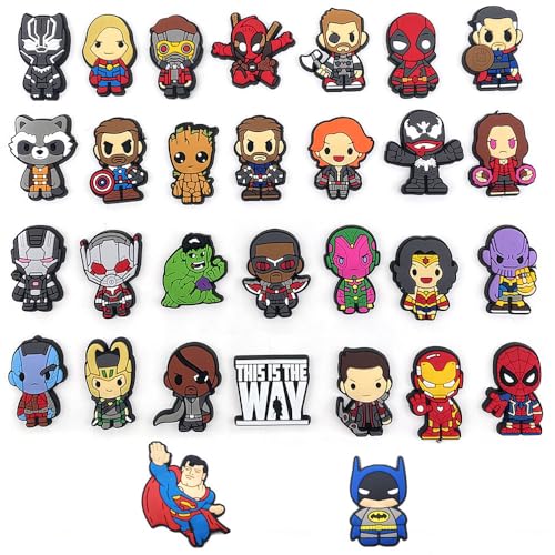 30Pcs superhero Shoe Decoration Charms for Croc Clog Sandals Shoe Accessories Charms for Adults