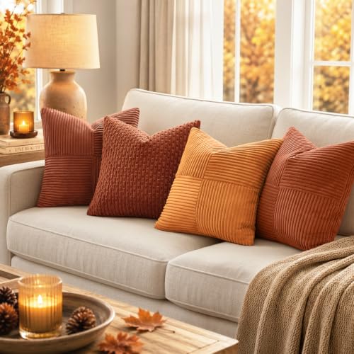 Image of MIULEE Fall Rust Boho Decorative Throw Pillow Covers for Couch 18x18 Inch