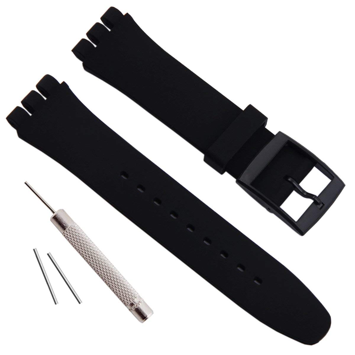 Generic Generic Bracelet en résine pour femme Noir 12 mm (14 mm au total) Compatible avec montre Swatch®