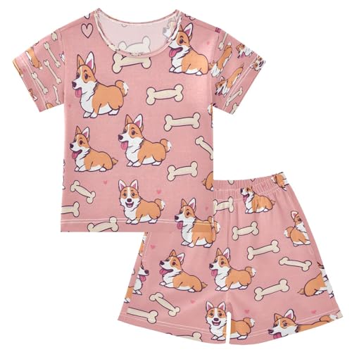senya Short Sleeve Pajamas Sets Summer Cotton Sleepwear Corgi Bones Love