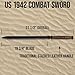 US 1942 Double-Edge Combat Sword and Nylon Shoulder Sheath - AUS-6 Stainless Steel Blade, Leather Stacked Handle, Steel Guard and End Cap, Historically Inspired Functional Collectible - Length 27 1/2”