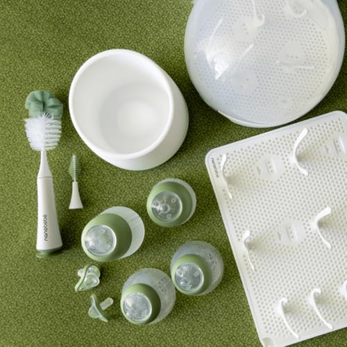Image of Nanobebe Breastmilk and Silicone Baby Bottle Ultimate Set Gen 2, 5oz and 9oz - with Sterilizer, Drying Rack, Anti-Colic Nipples, Pacifiers, and Warmer - Sage