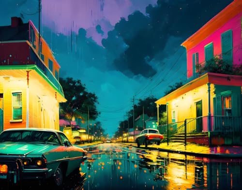 Toile murale de haute qualité Meechi rue sous la pluie 50 x 70 cm
