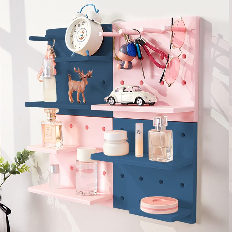 Stecktafel-Set aus Kunststoff, dekorativ, wandmontiert, schwimmendes Regal, Stecktafel-Wandregal, Organizer, Eingangs-Organizer mit Schlüsselhaken für Schlafzimmer, Bad und Küche, Gelb, 4 Stück