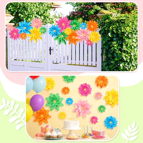 Image of MotiMind 18 Pcs Paper Flowers Bulletin Board Decorations DIY 3D Paper Floral for Wall Classroom Back to School Birthday Party Flower Backdrop Decoration Photo Backdrop(Rainbow Color,6 inch 8 inch 10 inch)