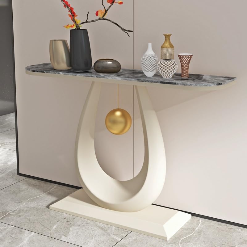 Genérico Mesa Consola Estrecha para Entrada y Sala de Estar, Mesa Auxiliar con Estructura metálica, Mesa Auxiliar Blanca para Pasillo, Mesa de vestíbulo de 39.3 Pulgadas detrás del sofá