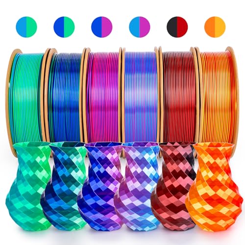 Image of Silk PLA+ 3D Printing Filament Dual Color 250g, 6 Packs, 1.75mm | 250g x 6 Spools Bundle, Gold&Red, Black&Red, Rose Red&Sky Blue, Rose Red&Dark Blue, Dark Blue&Green, Sky Blue&Green